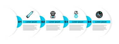 Radar 'ı hedeflere göre ayarla. Askeri ödül madalyası, Paraşüt ilk yardım çantası ve Roket ikonu. Vektör.