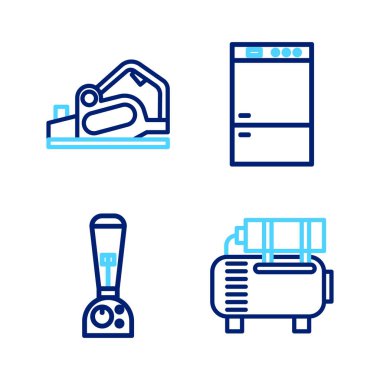 Hattı Hava Kompresörü Blender Buzdolabı ve Elektrik Planör araç simgesini ayarla. Vektör.