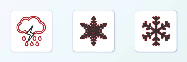 Set Line Snowflake Cloud Rain Lightning Icon Vector — Image vectorielle