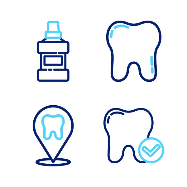 Set Line Concept Blanchiment Des Dents Emplacement Clinique Dentaire Icône — Image vectorielle