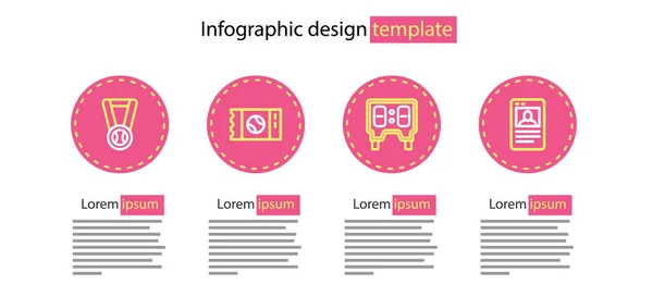 ライン野球の機械式スコアボードのチケットと野球のアイコンとメダルを設定します ベクトル — ストックベクタ