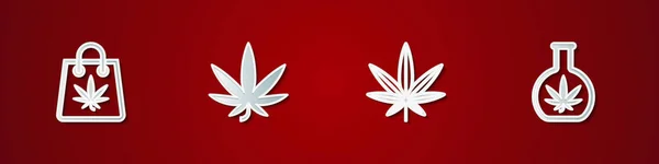 Set Sac Provisions Marijuana Marijuana Feuilles Cannabis Éprouvette Avec Icône — Image vectorielle