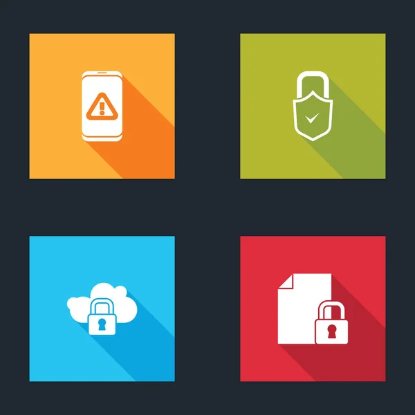 Set Mobile Vykřičníkem Lock Check Cloud Computing Lock Document Icon — Stockový vektor