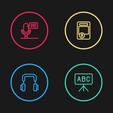 Kulaklıklar Sınav kağıdını A + ve Mikrofon Ses Aygıtı simgesiyle ayarla. Vektör.