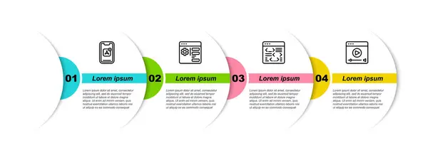 Définir Ligne Applications Mobiles Réglage Navigateur Logiciel Vidéo Lecture Ligne — Image vectorielle