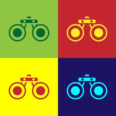 Pop Art Dürbünü simgesi renk arkaplanında izole edildi. Yazılım işareti bul. Casus ekipman sembolü. Vektör.