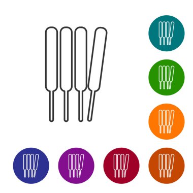 Siyah çizgi Aroma çubukları, tütsü, beyaz arka planda izole edilmiş aroma ikonu. Simgeleri renk daire düğmelerine ayarla. Vektör.