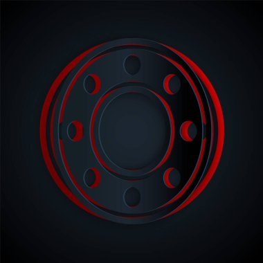 Kağıt kesiği, siyah arkaplanda izole edilmiş bisiklet topu taşıyıcı simgesi. Kağıt sanatı tarzı. Vektör.