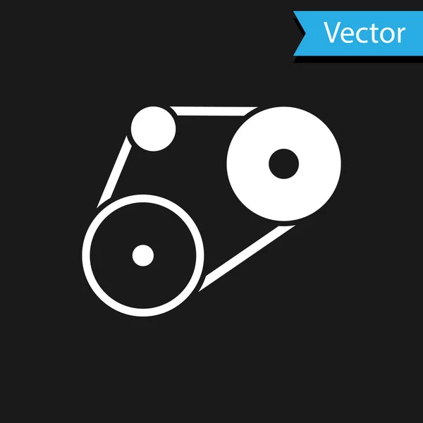 Icono Cinturón Sincronización Blanco Aislado Sobre Fondo Negro Vector — Vector de stock