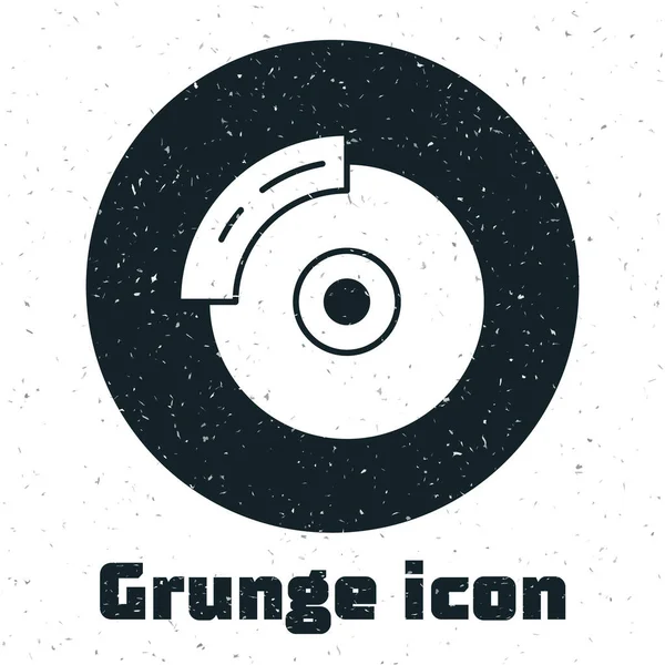 Grunge Auto Remschijf Met Caliper Pictogram Geïsoleerd Witte Achtergrond Monochrome — Stockvector