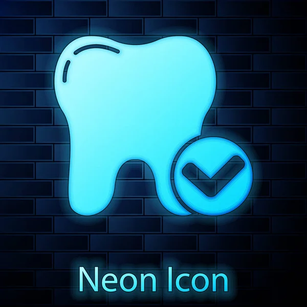 Glowing Neon Tooth Whitening Concept Icon Isolated Brick Wall Background — Stock Vector