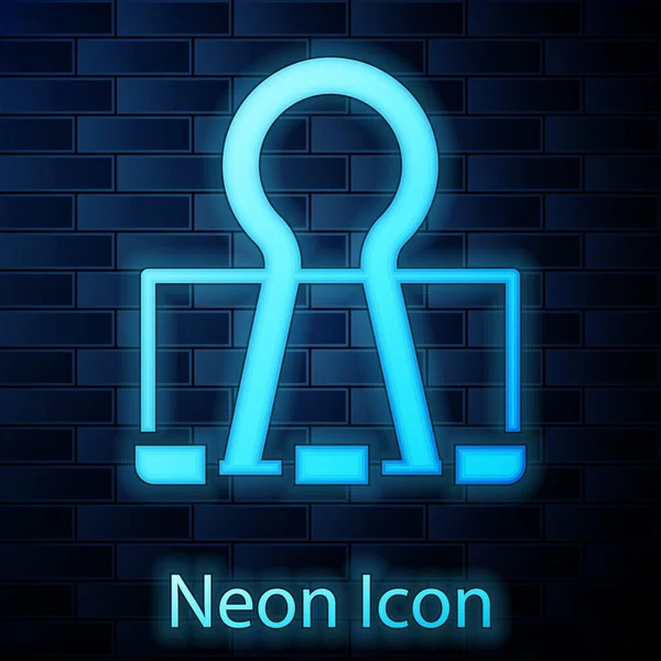 Glowing Neon Binder Clip Icon Isolated Brick Wall Background Paper — Image vectorielle