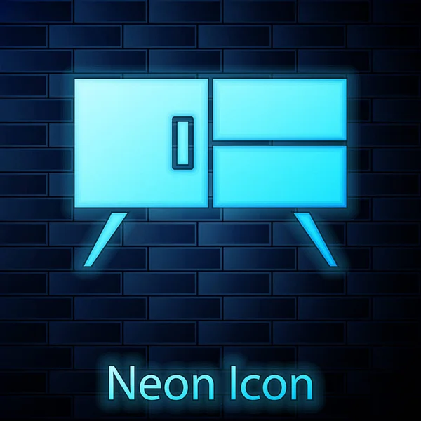 Glowing Neon Chest Drawers Icon Isolated Brick Wall Background Vector — Stock Vector