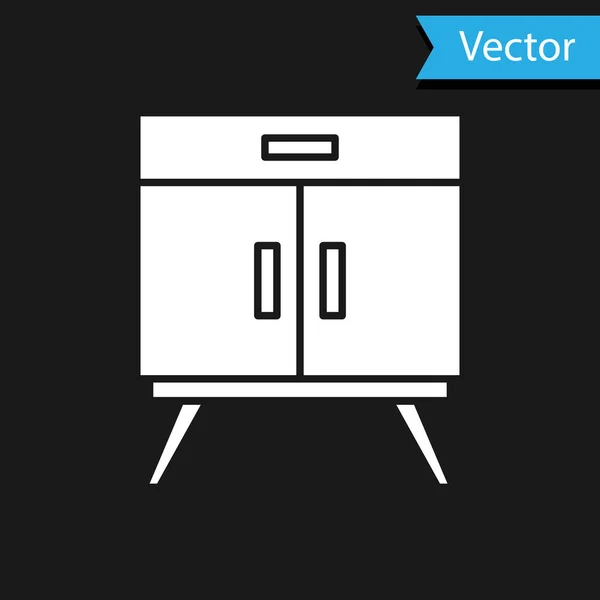 Icône Commode Blanche Isolée Sur Fond Noir Vecteur — Image vectorielle