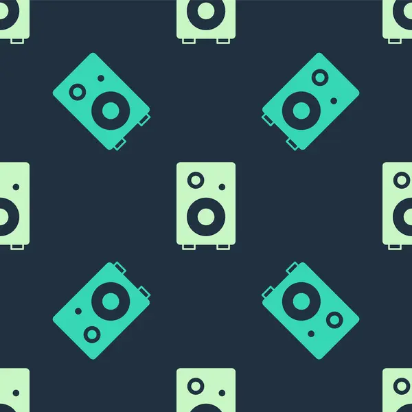 Green Beige Stereo Speaker Icon Isolated Seamless Pattern Blue Background — Vector de stock