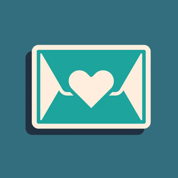 Green Envelope Valentine Heart Icon Isolated Green Background Message Love — Stock Vector