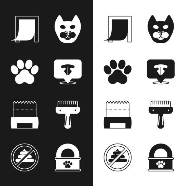 Set Cat Nose Paw Print Door Pet Dog Shit Bag — Image vectorielle