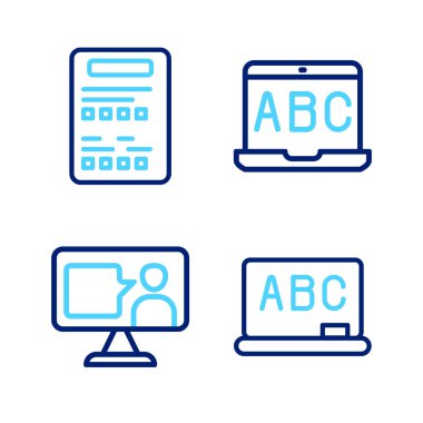 Chalkboard yabancı dil çalışmasını ve sınav sayfası simgesini ayarla. Vektör.