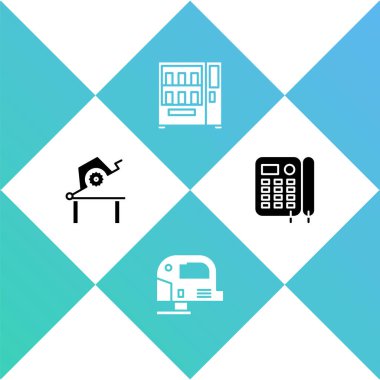 Tahta testeresi, elektrikli yapboz, otomat ve telefon ikonu için ayarlayın. Vektör.