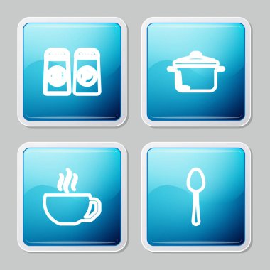 Tuz ve biber, tencere, kahve fincanı ve kaşık ikonu. Vektör.