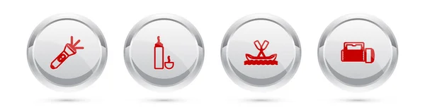 Set Line Φακό Θερμός Δοχείο Rafting Βάρκα Και Ασημένιο Κουμπί — Διανυσματικό Αρχείο