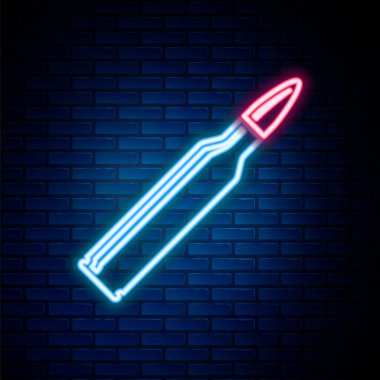 Parlayan neon hattı kurşun ikonu tuğla duvar arkasında izole edildi. Renkli taslak konsepti. Vektör.