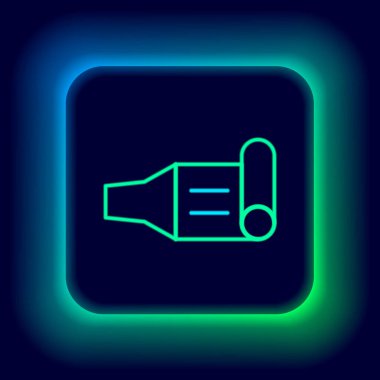 Parlayan neon hattı doğum günü kornosu simgesi siyah arka planda izole edildi. Renkli taslak konsepti. Vektör.