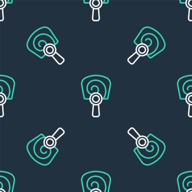 Line Korea el fan ikonu siyah arka planda izole edilmiş pürüzsüz desen. Vektör.