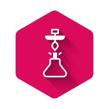 White Hookah icon isolated with long shadow. Pink hexagon button. Vector.