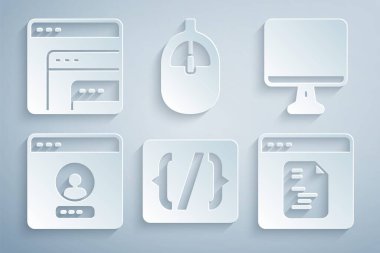 Programlama dili sözdizimi bilgisayar monitörünü ayarla Hesap Yazılım faresi ve simgesi oluştur. Vektör.