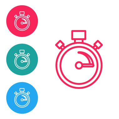 Kırmızı çizgi Stopwatch simgesi beyaz arkaplanda izole edildi. Zaman göstergesi. Kronometre işareti. Simgeleri daire düğmelerine ayır. Vektör.
