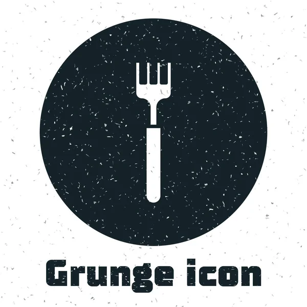 Grunge Fork Icon Isolated White Background Cutlery Symbol Monochrome Vintage — Stock Vector