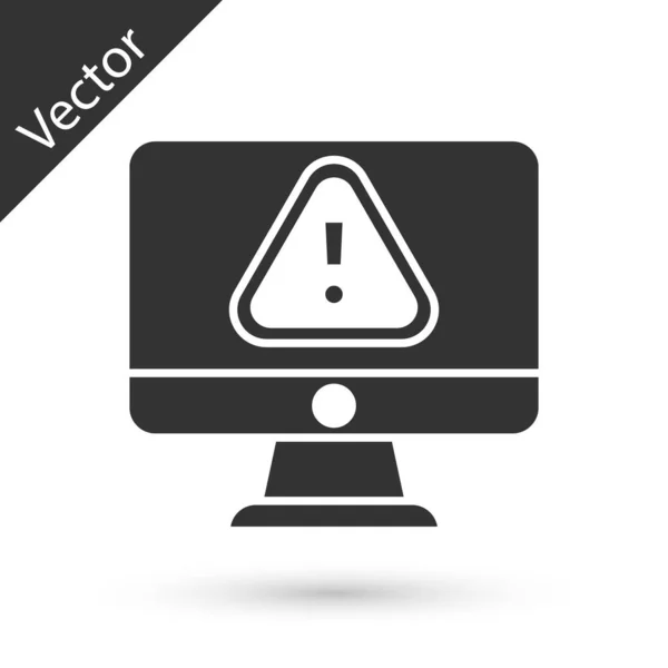 Monitor Ordenador Gris Con Icono Signo Exclamación Aislado Sobre Fondo — Vector de stock