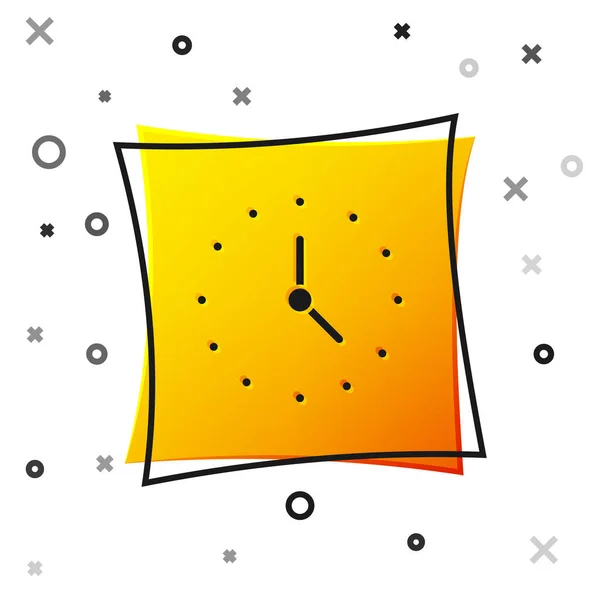黑色时钟图标隔离在白色背景上 时间的象征 黄色方块按钮 — 图库矢量图片