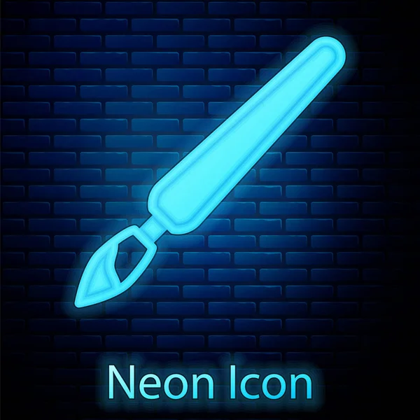 Leuchtende Neon Pinsel Symbol Isoliert Auf Backsteinwand Hintergrund Vektor — Stockvektor