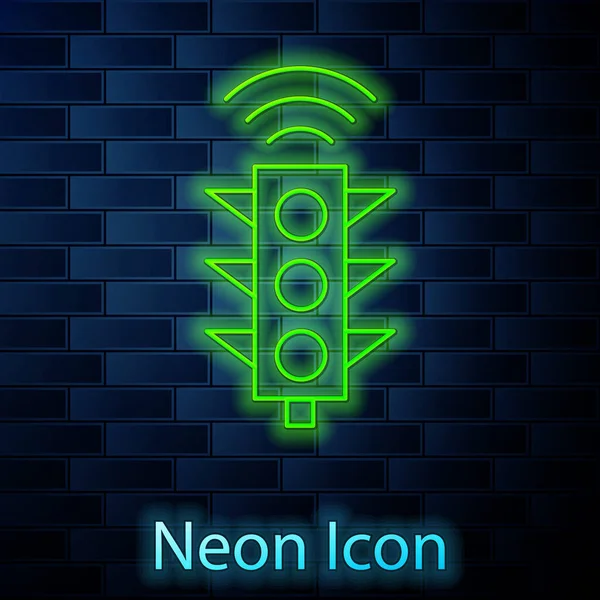 Linea Neon Incandescente Icona Del Sistema Semaforo Intelligente Isolata Sfondo — Vettoriale Stock