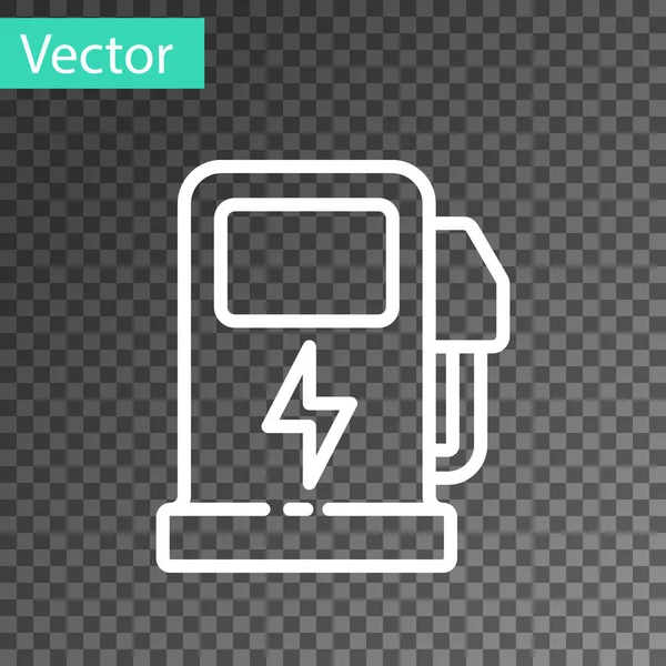 Weiße Linie Elektroauto Ladestation Symbol Isoliert Auf Transparentem Hintergrund Öko — Stockvektor