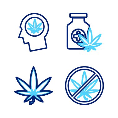 Marihuana ya da kenevir yaprağı şişesi ve profil ikonu ile Head 'i durdurun. Vektör.