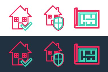 Ev planını işaretli ve koruma simgesi altında ayarla. Vektör.