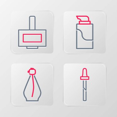 Pipette Parfüm Kremi kozmetik tüpü ve tırnak cilası ikonu. Vektör.