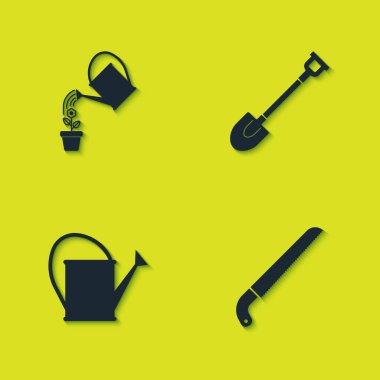 Su kovası, bahçe testeresi ve kürek ikonu. Vektör.