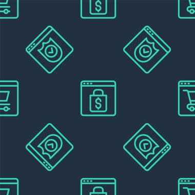 Çevrimiçi alışverişi kalkan ve kusursuz desenli ekran tarayıcısından ayarlayın. Vektör.