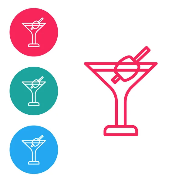 Rote Linie Martini Glas Symbol Isoliert Auf Weißem Hintergrund Cocktail — Stockvektor
