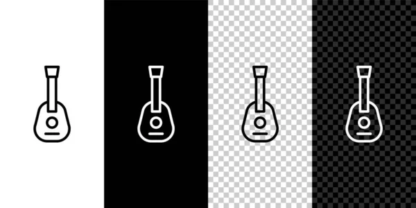 设置线条吉他图标孤立在黑白 透明的背景 声吉他 弦乐乐器 — 图库矢量图片