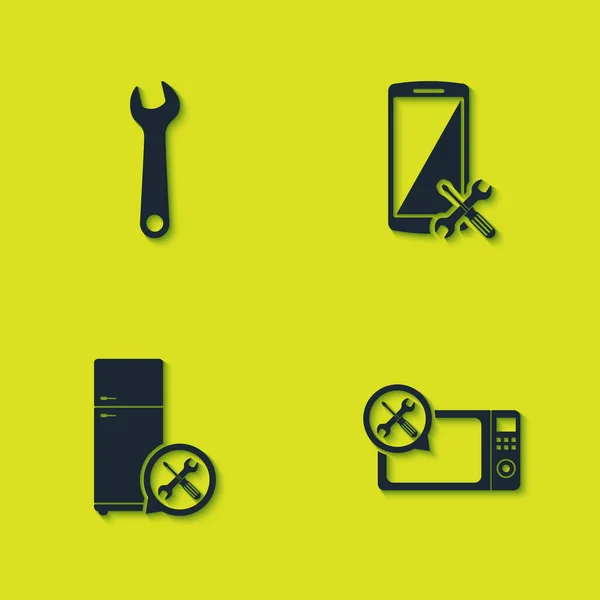 Set Wrench Microwave Oven Service Refrigerator Smartphone Icon Vector — Stock Vector