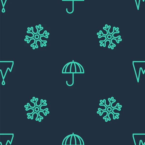将雨伞 雪花和冰柱设定在无缝图案上 — 图库矢量图片