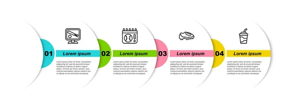 设置线监视器与棒球比赛 棒球靴和纸杯水 业务信息模板 — 图库矢量图片