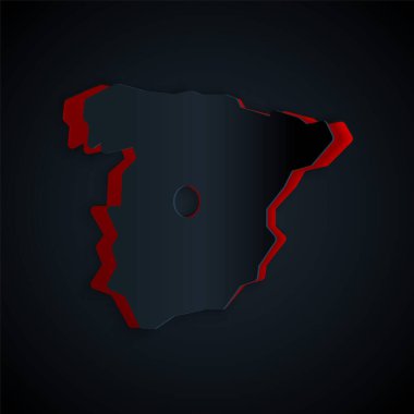 Kağıt kesiği İspanya haritası simgesi siyah zemin üzerinde izole. Kağıt sanatı tarzı. Vektör.