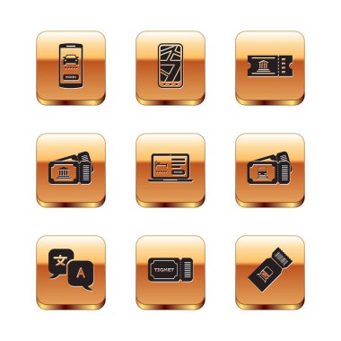 Çevrimiçi araba paylaşımı Tercüman Bilet Otel Müzesi bilet rezervasyonunu şehir haritası simgesinin Infographic adresini ayarla. Vektör.