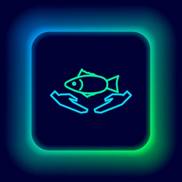 ネオンラインの輝き黒い背景に隔離された魚の世話のアイコン カラフルなアウトラインコンセプト ベクトル — ストックベクタ